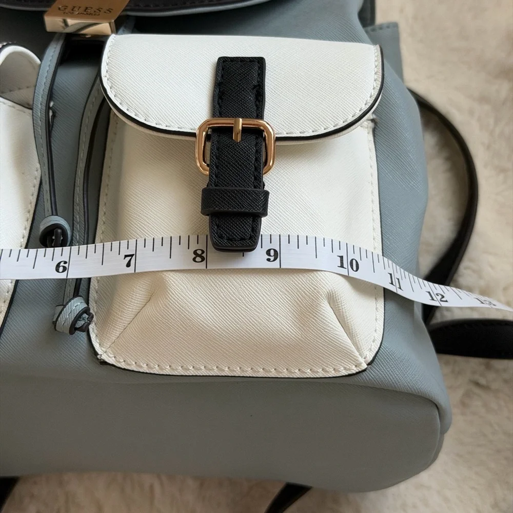 Everyday GUESS Gammill White, Light Blue & Black Dual Buckled Pockets Backpack